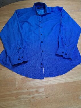 Men's Xl 34-35 Blue Patterned Dress Shirt